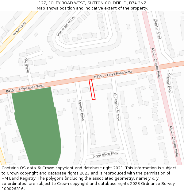 127, FOLEY ROAD WEST, SUTTON COLDFIELD, B74 3NZ: Location map and indicative extent of plot