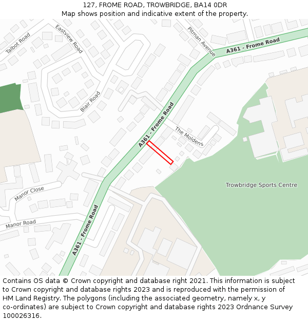 127, FROME ROAD, TROWBRIDGE, BA14 0DR: Location map and indicative extent of plot