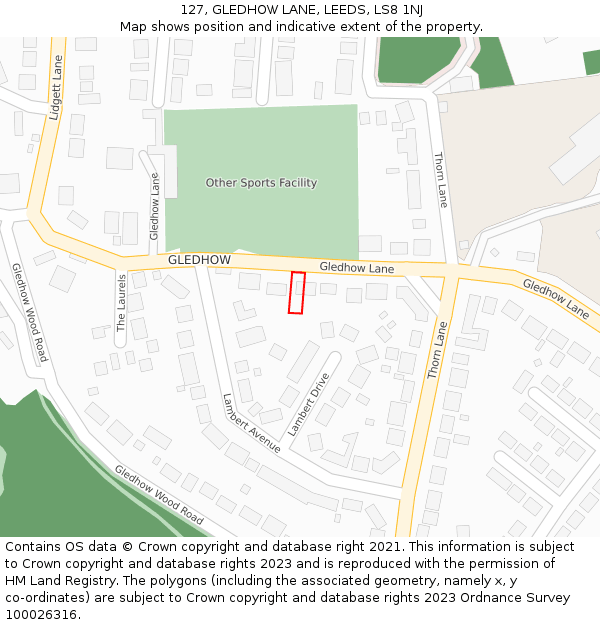 127, GLEDHOW LANE, LEEDS, LS8 1NJ: Location map and indicative extent of plot