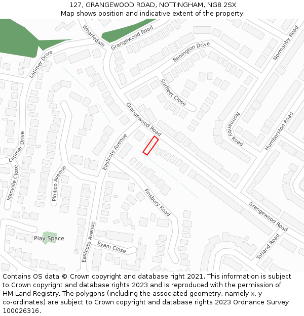 127, GRANGEWOOD ROAD, NOTTINGHAM, NG8 2SX: Location map and indicative extent of plot