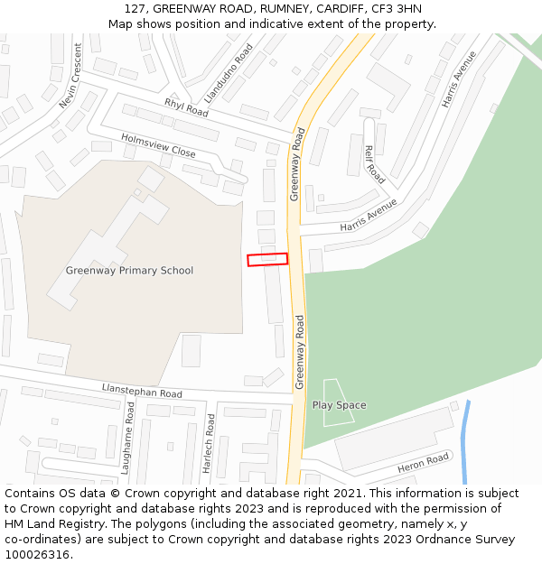 127, GREENWAY ROAD, RUMNEY, CARDIFF, CF3 3HN: Location map and indicative extent of plot