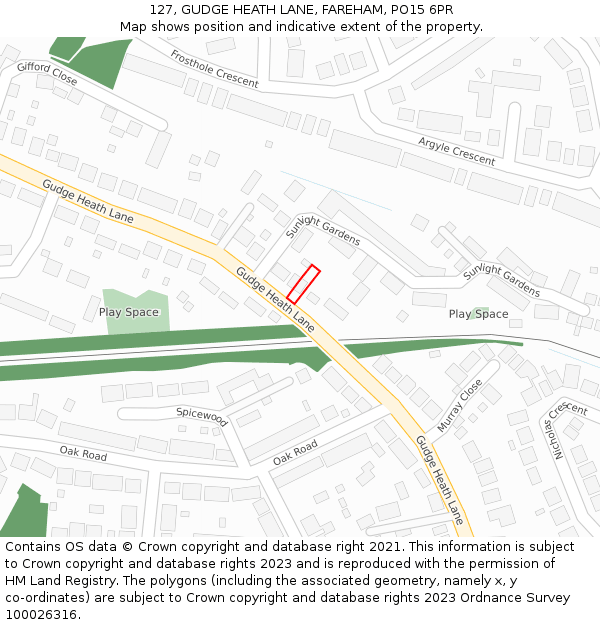 127, GUDGE HEATH LANE, FAREHAM, PO15 6PR: Location map and indicative extent of plot