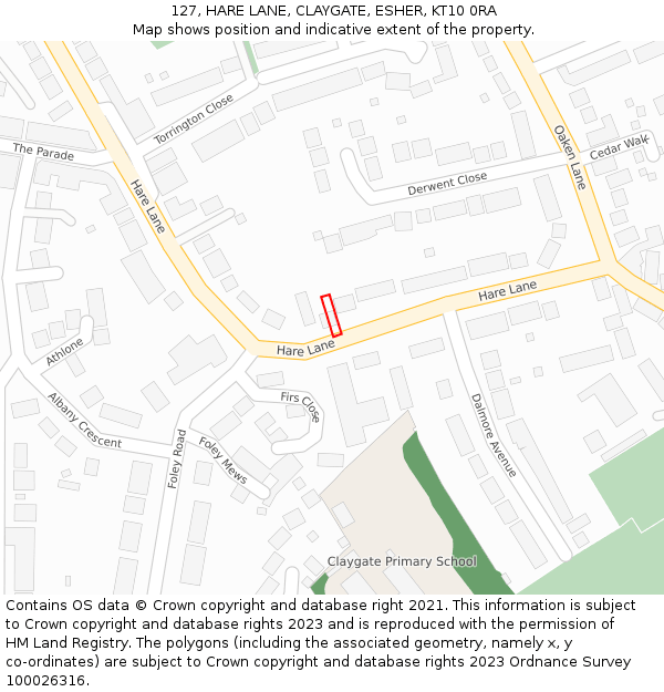 127, HARE LANE, CLAYGATE, ESHER, KT10 0RA: Location map and indicative extent of plot