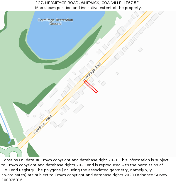 127, HERMITAGE ROAD, WHITWICK, COALVILLE, LE67 5EL: Location map and indicative extent of plot