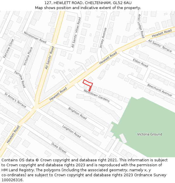 127, HEWLETT ROAD, CHELTENHAM, GL52 6AU: Location map and indicative extent of plot