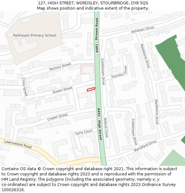 127, HIGH STREET, WORDSLEY, STOURBRIDGE, DY8 5QS: Location map and indicative extent of plot