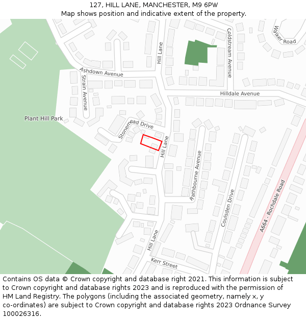 127, HILL LANE, MANCHESTER, M9 6PW: Location map and indicative extent of plot