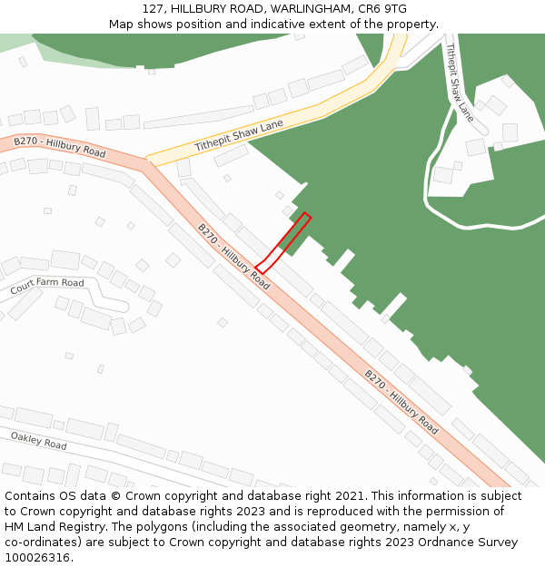 127, HILLBURY ROAD, WARLINGHAM, CR6 9TG: Location map and indicative extent of plot