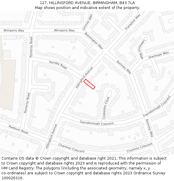 127, HILLINGFORD AVENUE, BIRMINGHAM, B43 7LA: Location map and indicative extent of plot