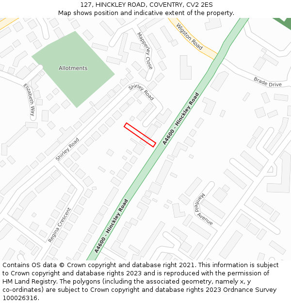 127, HINCKLEY ROAD, COVENTRY, CV2 2ES: Location map and indicative extent of plot