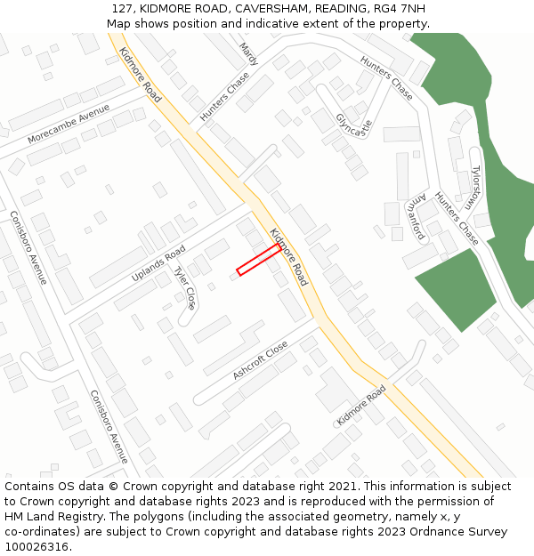 127, KIDMORE ROAD, CAVERSHAM, READING, RG4 7NH: Location map and indicative extent of plot