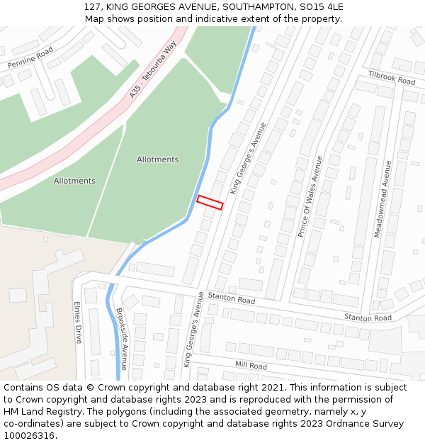 127, KING GEORGES AVENUE, SOUTHAMPTON, SO15 4LE: Location map and indicative extent of plot