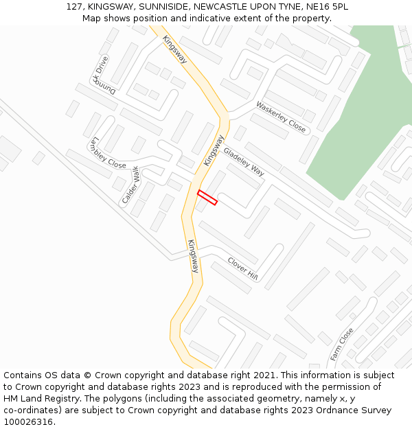 127, KINGSWAY, SUNNISIDE, NEWCASTLE UPON TYNE, NE16 5PL: Location map and indicative extent of plot