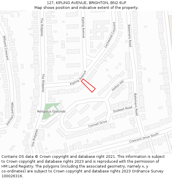 127, KIPLING AVENUE, BRIGHTON, BN2 6UF: Location map and indicative extent of plot