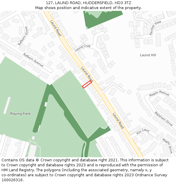 127, LAUND ROAD, HUDDERSFIELD, HD3 3TZ: Location map and indicative extent of plot