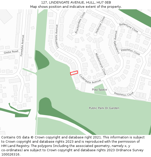 127, LINDENGATE AVENUE, HULL, HU7 0EB: Location map and indicative extent of plot