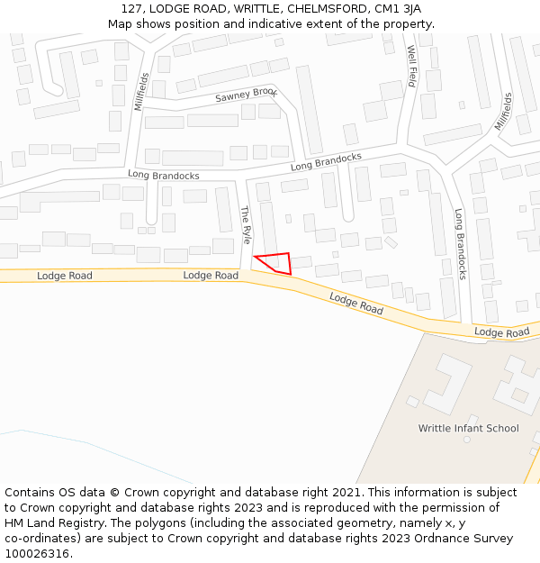 127, LODGE ROAD, WRITTLE, CHELMSFORD, CM1 3JA: Location map and indicative extent of plot