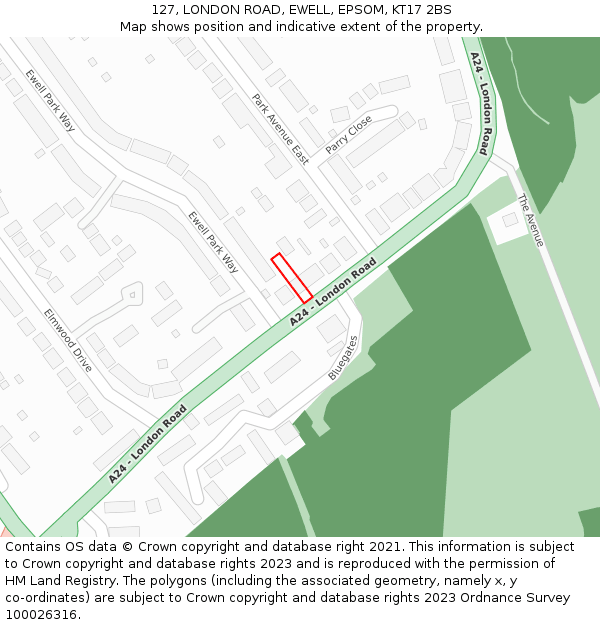 127, LONDON ROAD, EWELL, EPSOM, KT17 2BS: Location map and indicative extent of plot