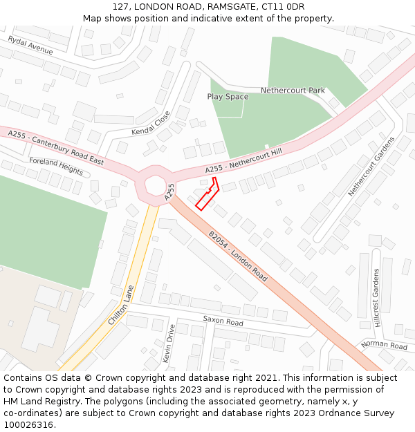 127, LONDON ROAD, RAMSGATE, CT11 0DR: Location map and indicative extent of plot