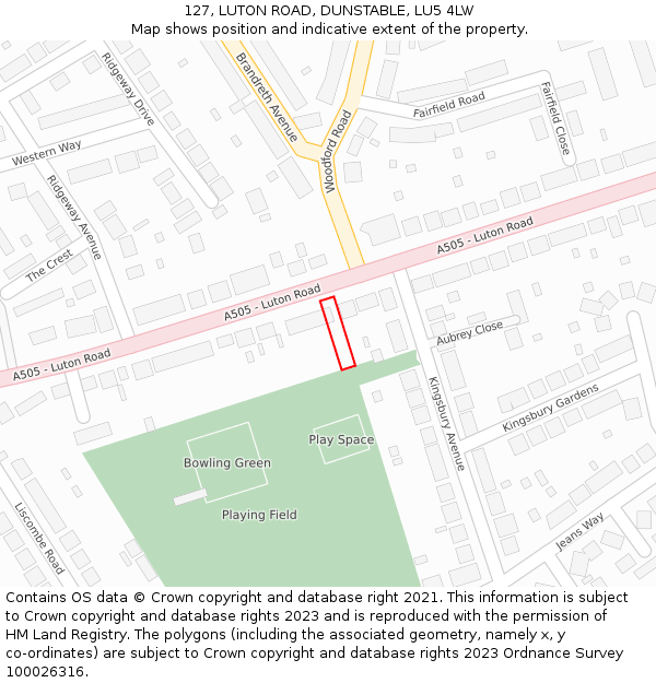 127, LUTON ROAD, DUNSTABLE, LU5 4LW: Location map and indicative extent of plot