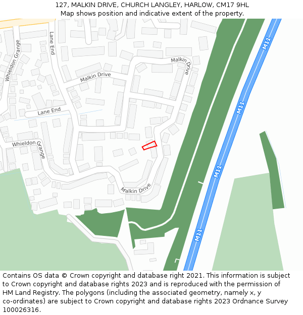 127, MALKIN DRIVE, CHURCH LANGLEY, HARLOW, CM17 9HL: Location map and indicative extent of plot