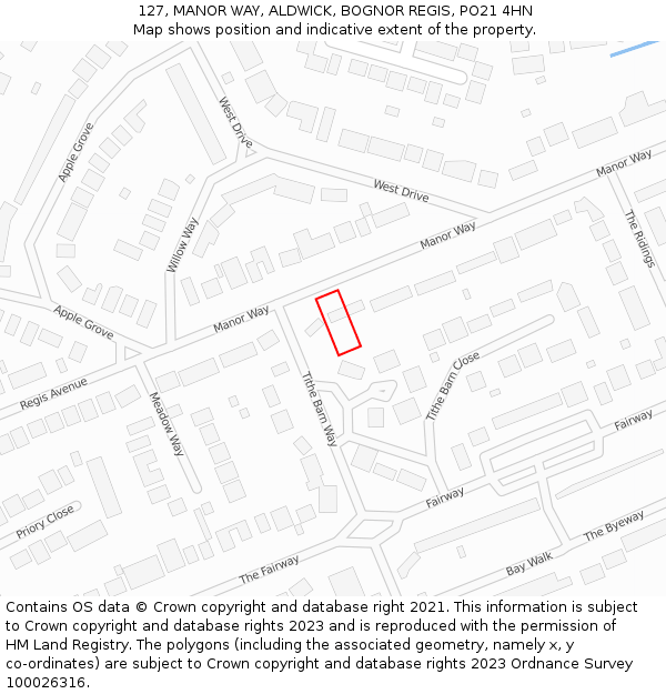 127, MANOR WAY, ALDWICK, BOGNOR REGIS, PO21 4HN: Location map and indicative extent of plot