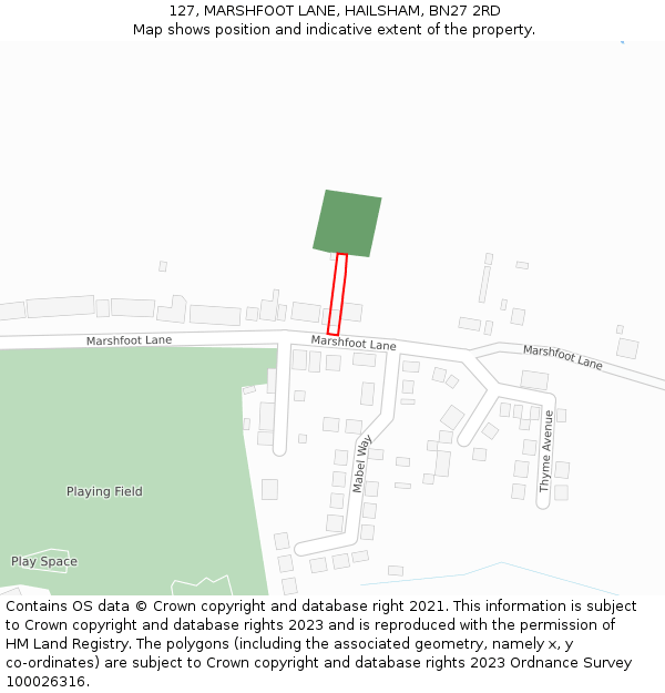 127, MARSHFOOT LANE, HAILSHAM, BN27 2RD: Location map and indicative extent of plot