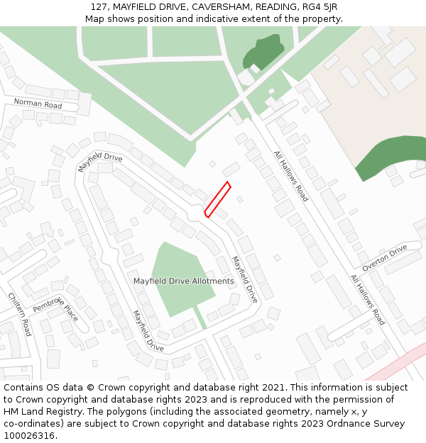 127, MAYFIELD DRIVE, CAVERSHAM, READING, RG4 5JR: Location map and indicative extent of plot