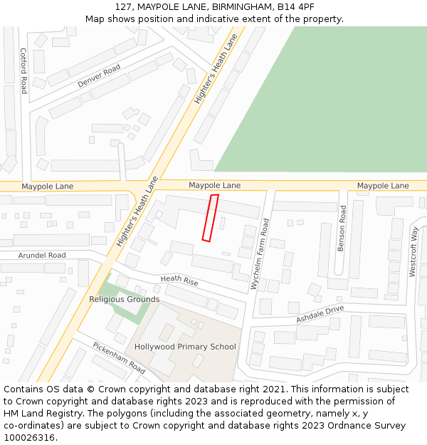 127, MAYPOLE LANE, BIRMINGHAM, B14 4PF: Location map and indicative extent of plot