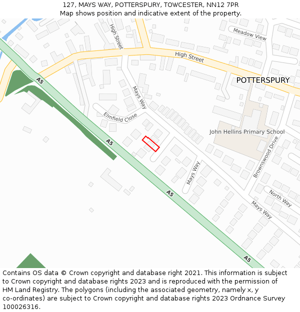 127, MAYS WAY, POTTERSPURY, TOWCESTER, NN12 7PR: Location map and indicative extent of plot