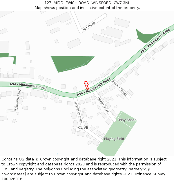 127, MIDDLEWICH ROAD, WINSFORD, CW7 3NL: Location map and indicative extent of plot