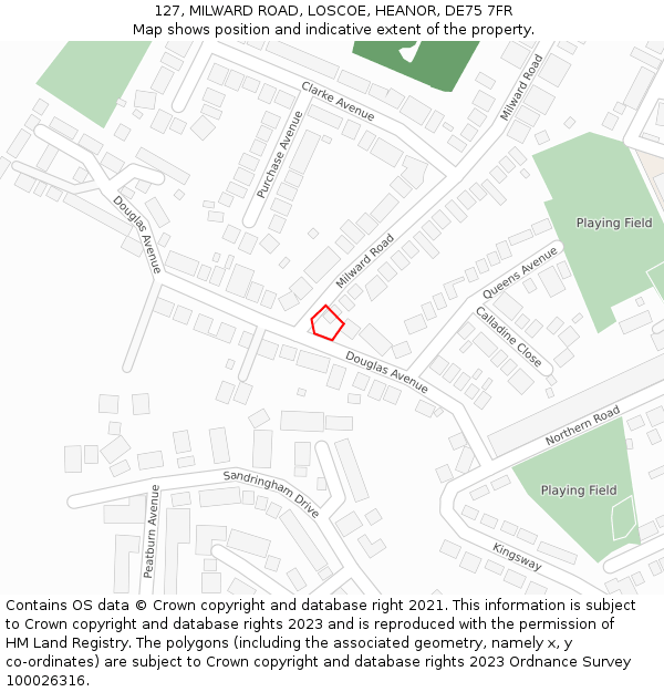 127, MILWARD ROAD, LOSCOE, HEANOR, DE75 7FR: Location map and indicative extent of plot