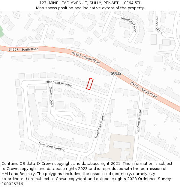 127, MINEHEAD AVENUE, SULLY, PENARTH, CF64 5TL: Location map and indicative extent of plot