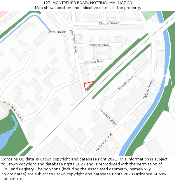 127, MONTPELIER ROAD, NOTTINGHAM, NG7 2JY: Location map and indicative extent of plot