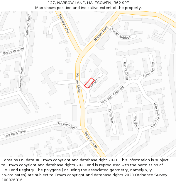 127, NARROW LANE, HALESOWEN, B62 9PE: Location map and indicative extent of plot