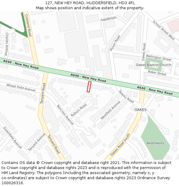 127, NEW HEY ROAD, HUDDERSFIELD, HD3 4FL: Location map and indicative extent of plot