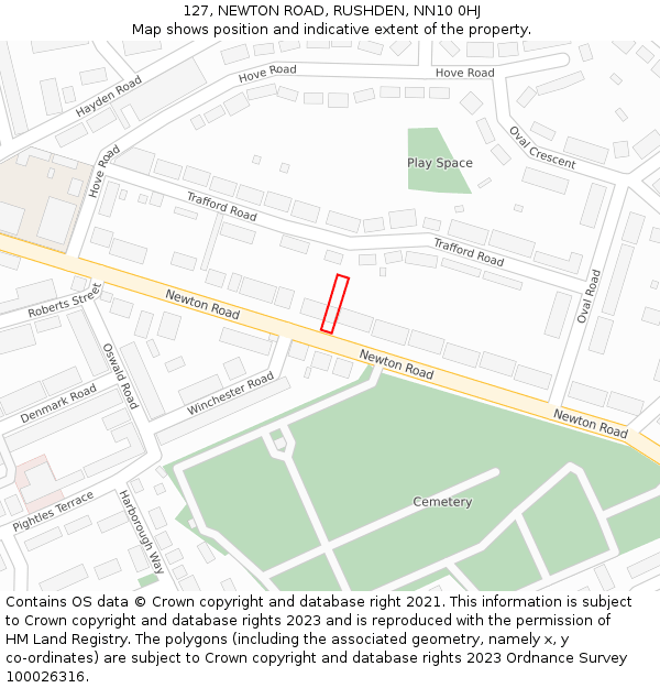 127, NEWTON ROAD, RUSHDEN, NN10 0HJ: Location map and indicative extent of plot