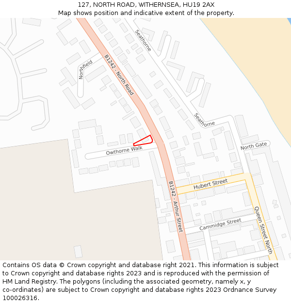 127, NORTH ROAD, WITHERNSEA, HU19 2AX: Location map and indicative extent of plot