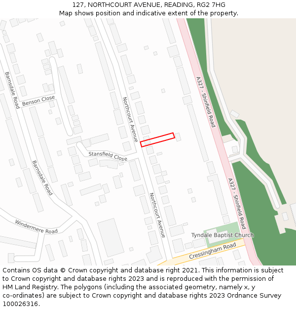 127, NORTHCOURT AVENUE, READING, RG2 7HG: Location map and indicative extent of plot