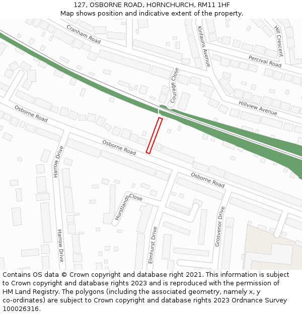 127, OSBORNE ROAD, HORNCHURCH, RM11 1HF: Location map and indicative extent of plot