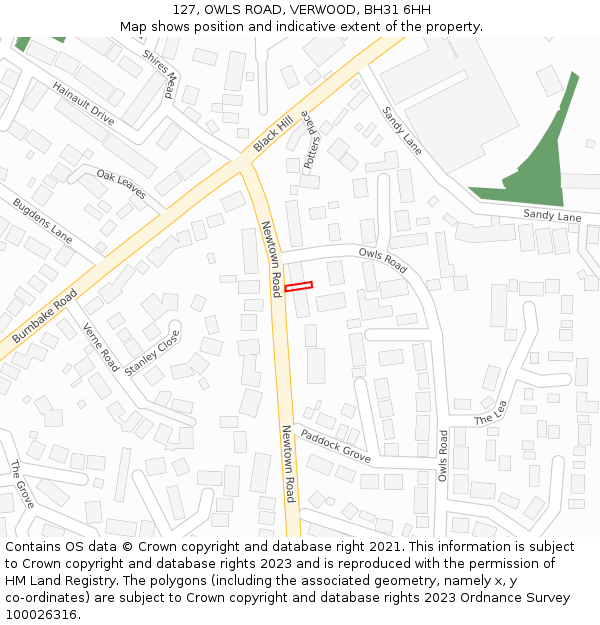 127, OWLS ROAD, VERWOOD, BH31 6HH: Location map and indicative extent of plot