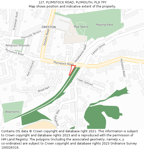 127, PLYMSTOCK ROAD, PLYMOUTH, PL9 7PY: Location map and indicative extent of plot