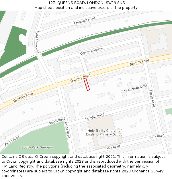 127, QUEENS ROAD, LONDON, SW19 8NS: Location map and indicative extent of plot