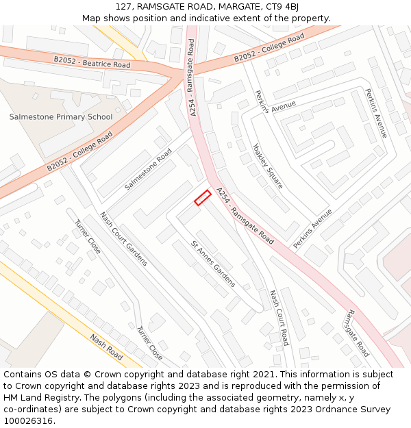 127, RAMSGATE ROAD, MARGATE, CT9 4BJ: Location map and indicative extent of plot