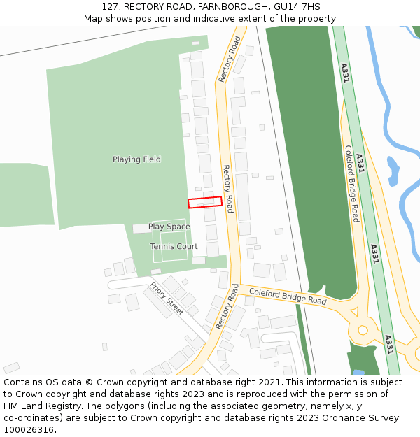 127, RECTORY ROAD, FARNBOROUGH, GU14 7HS: Location map and indicative extent of plot