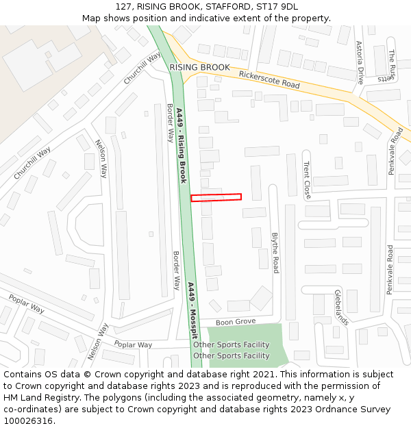 127, RISING BROOK, STAFFORD, ST17 9DL: Location map and indicative extent of plot