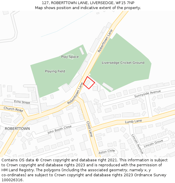 127, ROBERTTOWN LANE, LIVERSEDGE, WF15 7NP: Location map and indicative extent of plot