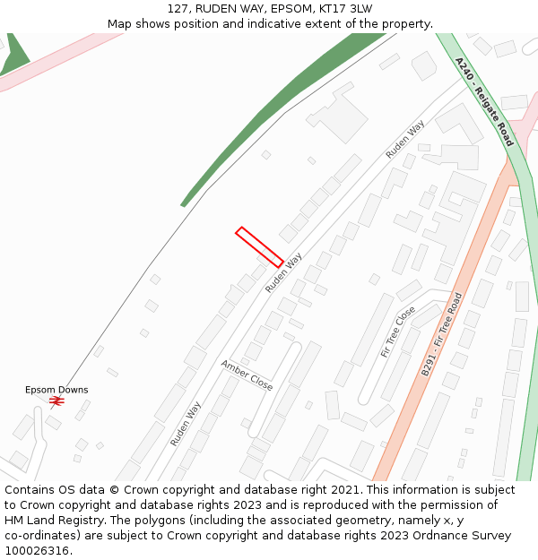 127, RUDEN WAY, EPSOM, KT17 3LW: Location map and indicative extent of plot