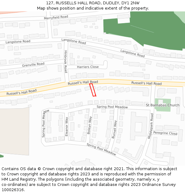 127, RUSSELLS HALL ROAD, DUDLEY, DY1 2NW: Location map and indicative extent of plot