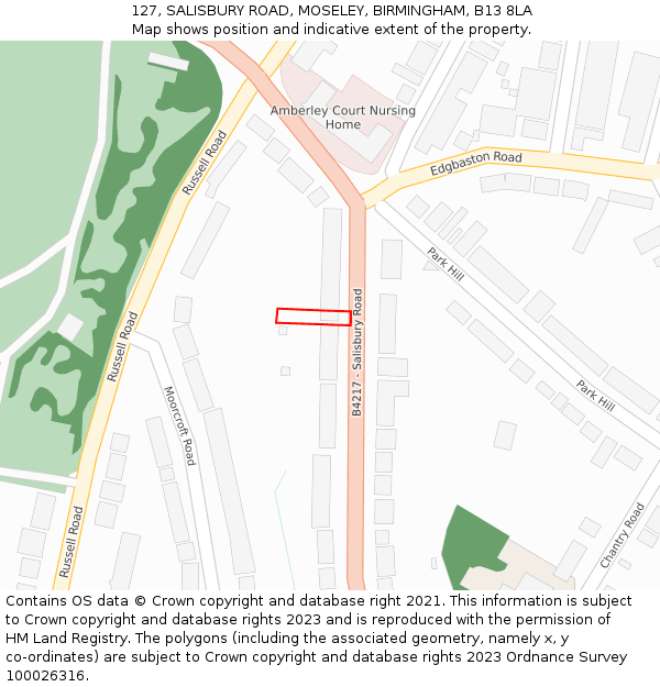 127, SALISBURY ROAD, MOSELEY, BIRMINGHAM, B13 8LA: Location map and indicative extent of plot